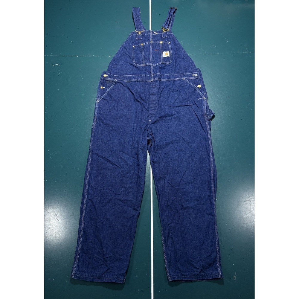 VTG Carhartt Denim Bib Overalls R09 DNM Men's 48x31 Dark Wash Union Made USA 80s